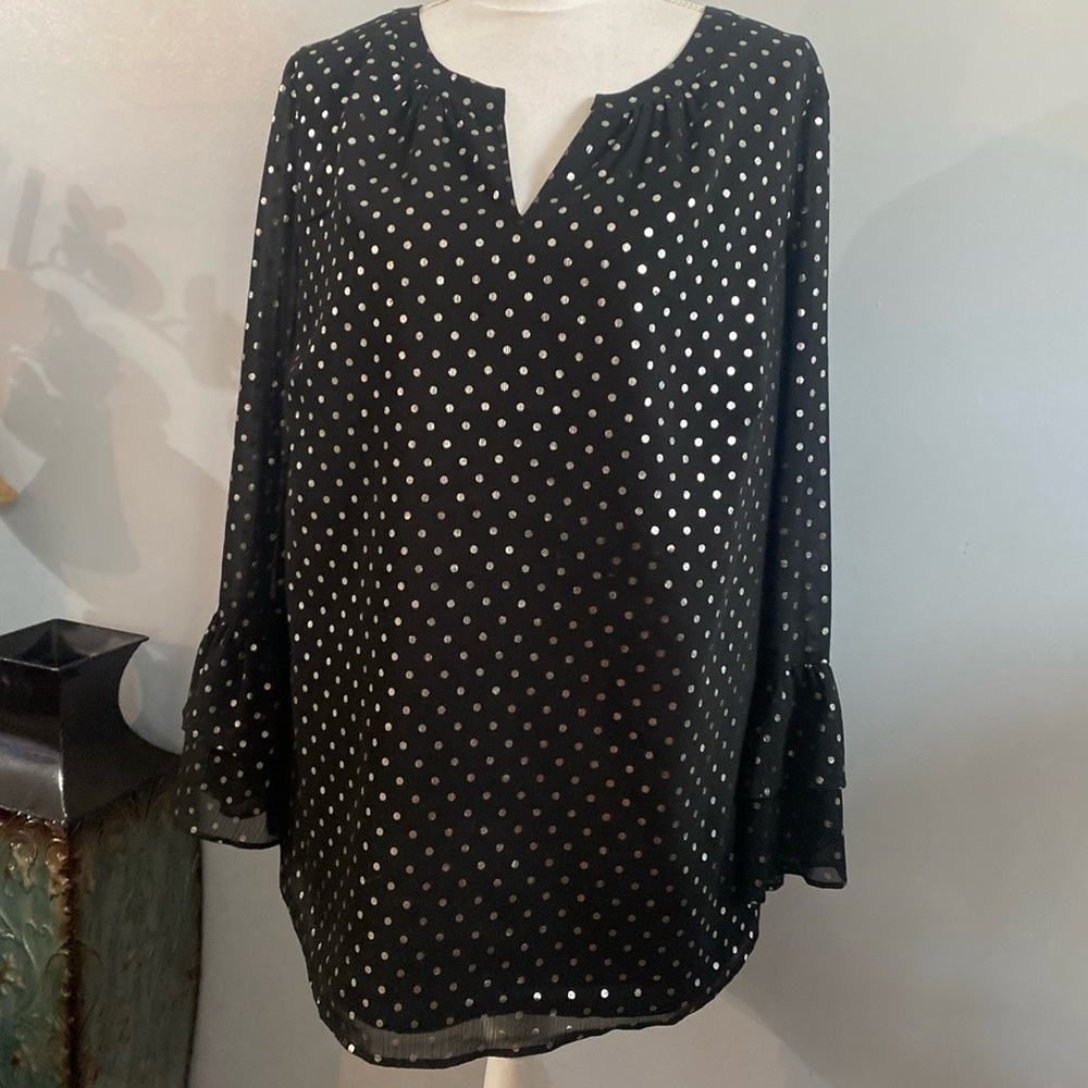 Talbots Woman Blouse Silver Polka Dot